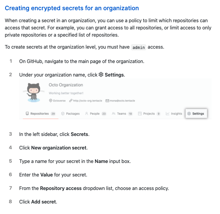 Creating encrypted secrets for an organization